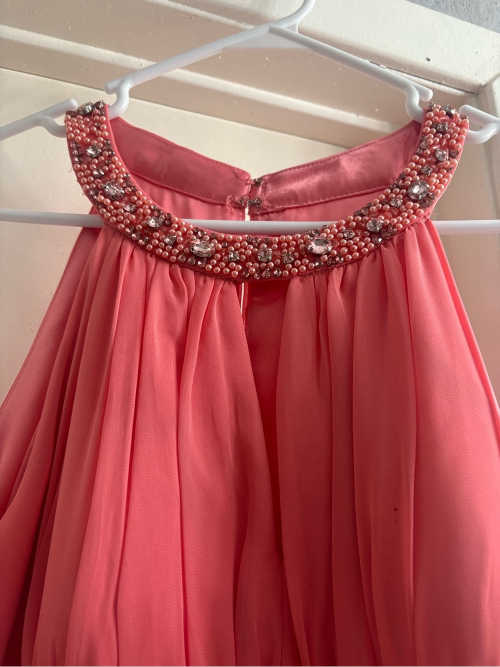 Girls Coral Beaded Halter Party Dress